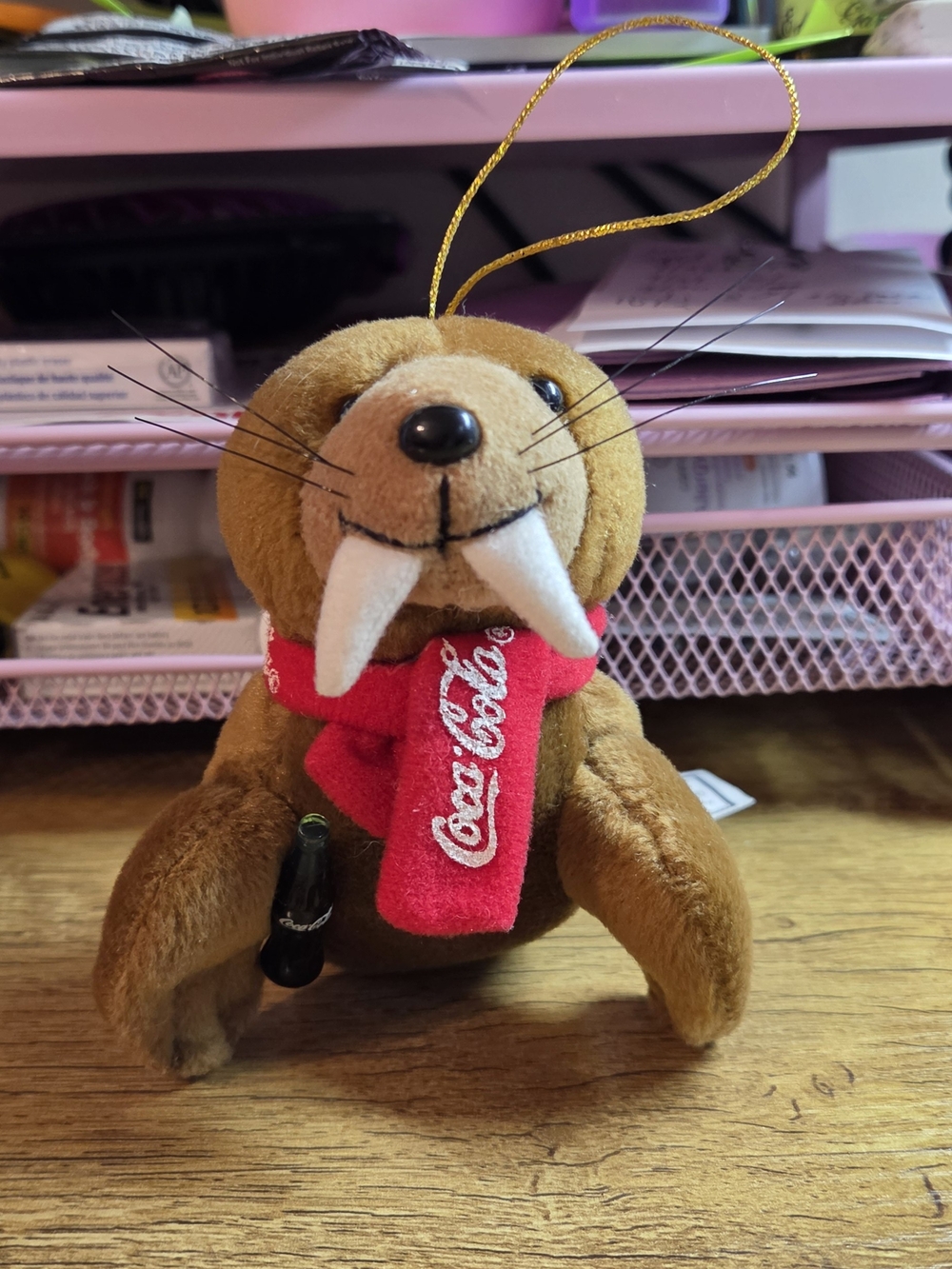 Coca Cola Brown Walrus Ornament with Red Scarf